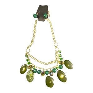 Elegant Green Gemstone Statement Necklace & Earrings Set